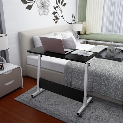 Height Adjustable Desk Mobile Desk With Universal Wheels Home Office Desk Black