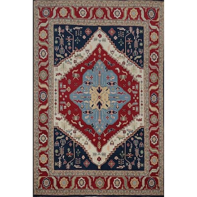 Hand Knotted Oriental 100% Wool Carpet Traditional Medallion Red Heriz (serapi) Area Rug - 9' 8'' X 7' 9''