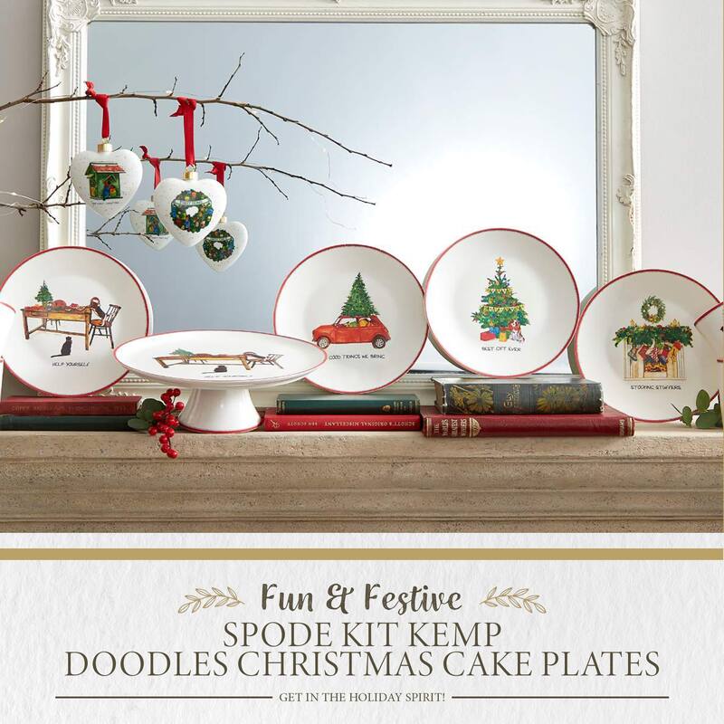 Spode Set of 4 Kit Kemp Doodles Christmas Cake Plates - 6-Inch