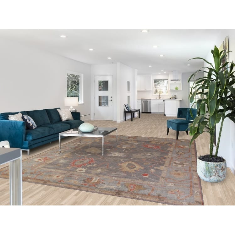 Hand Knotted Oriental 100% Wool Carpet Transitional All-Over Greys & Charcoal Oushak Area Rug - 9' 9'' X 8' 0''