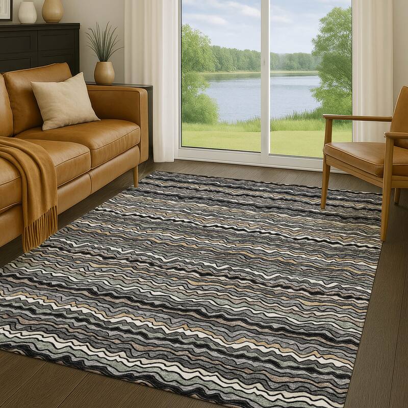 Machine Washable Indoor/ Outdoor Ziggy Stripe Chantille Rug