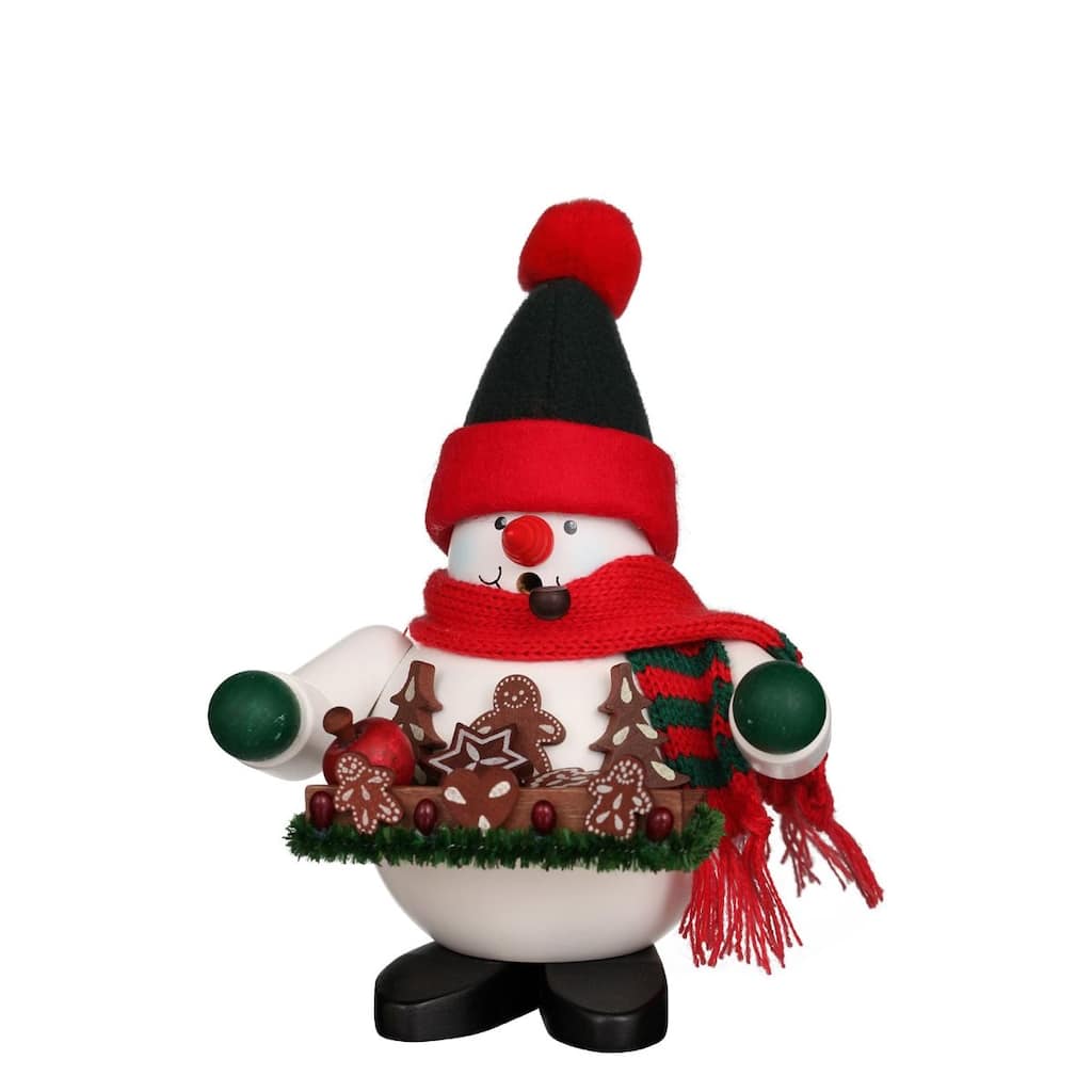 7" Red and White "Snowman Holding A Gingerbread Tray" Incense Burner