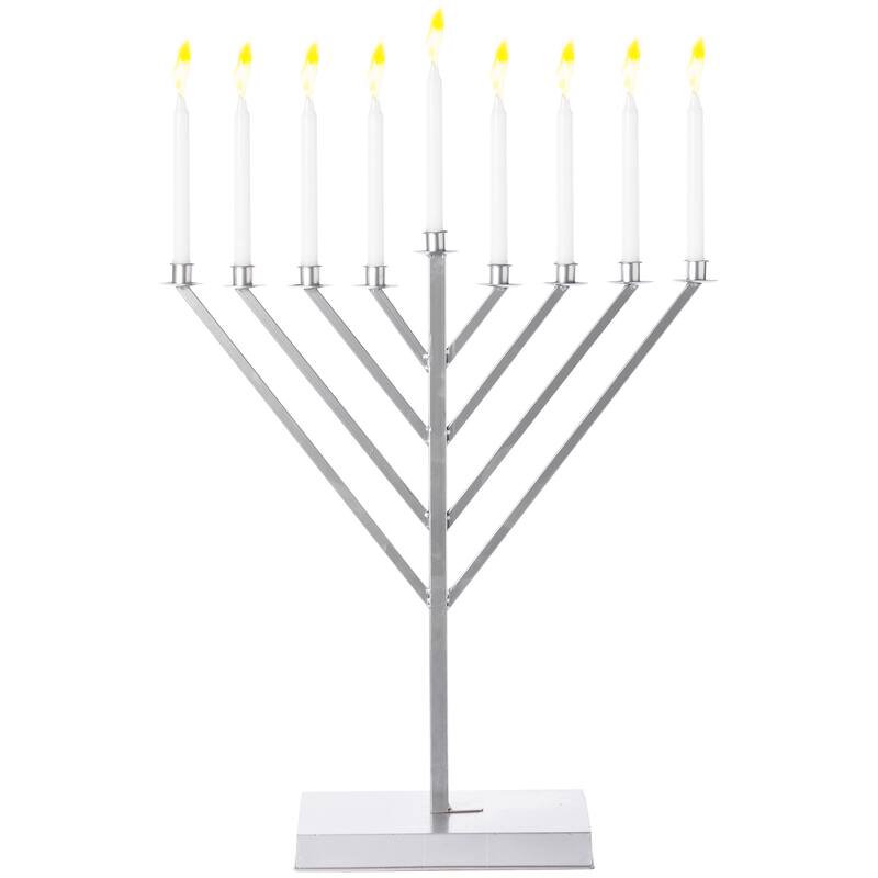 Metal Silver Coated Hanukkah Menorah For Synagogue - Small