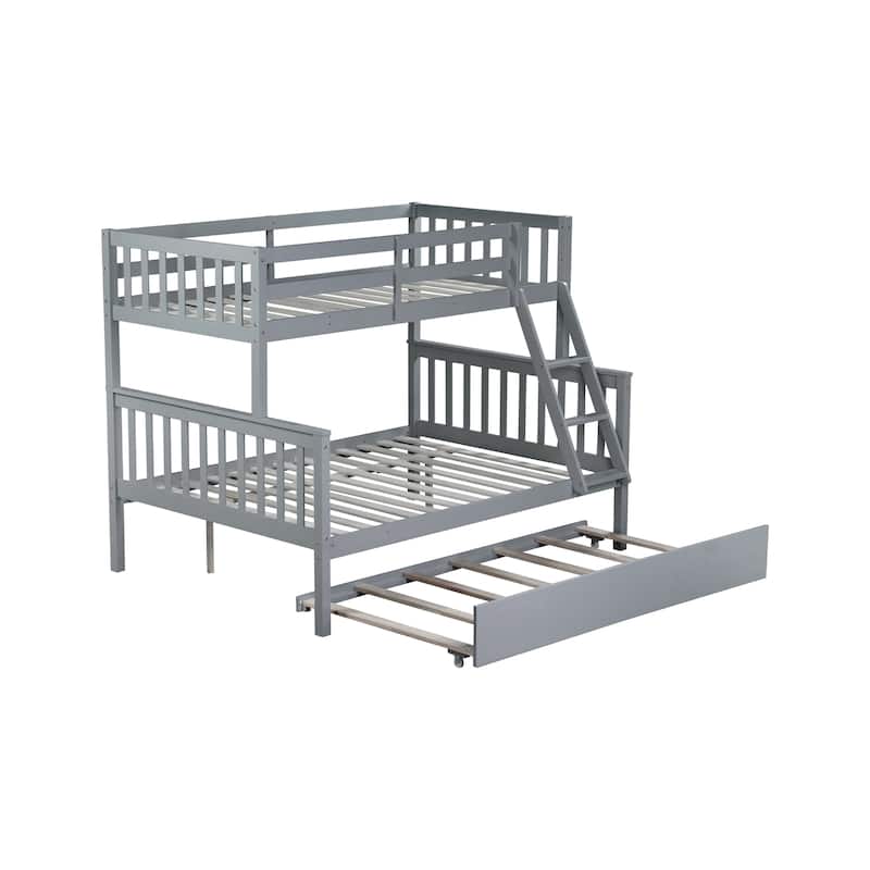 Twin Over Full Bunk Bed with Trundle with Convertible 3-in-1 Design Reversible Ladder & Guardrails (250lb Capacity)