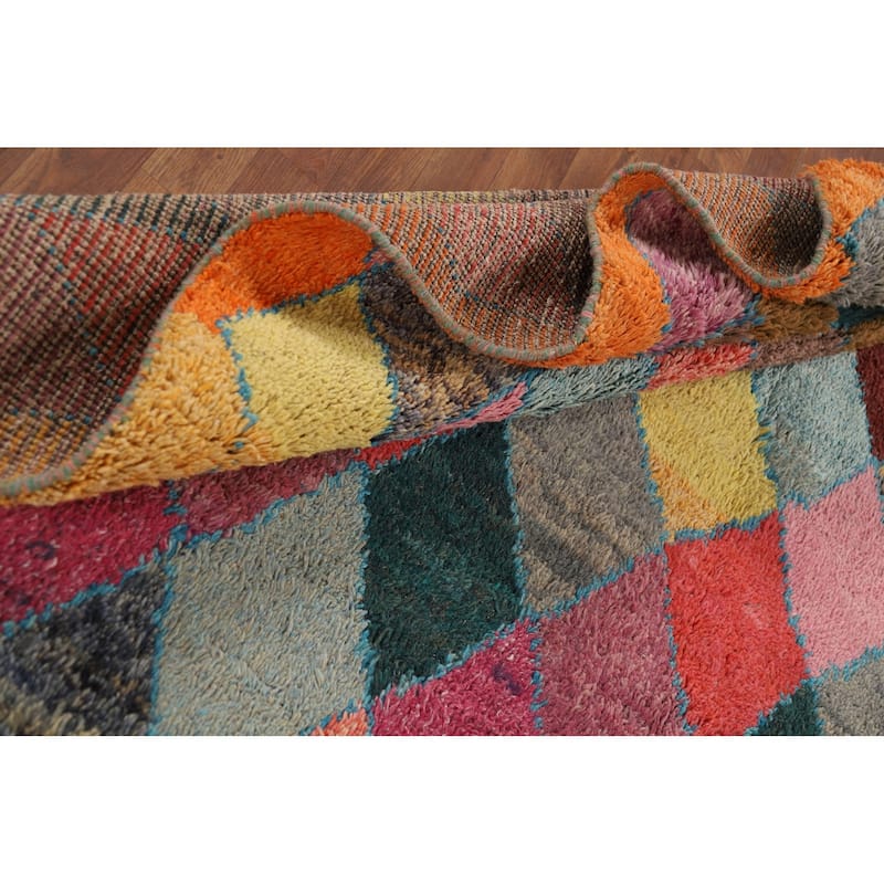 All-Over Trellis Moroccan Area Rug Hand-Knotted Wool Carpet - 7'7" x 11'2"
