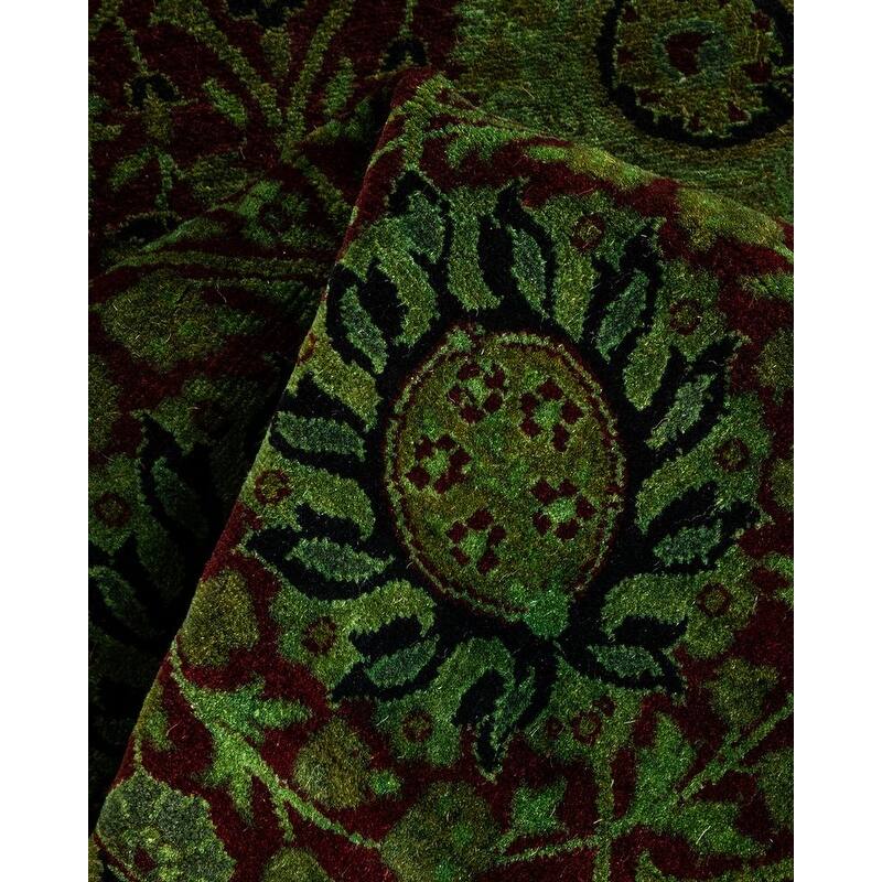 Overton Handknotted Wool Contemporary Overdyed Green Runner