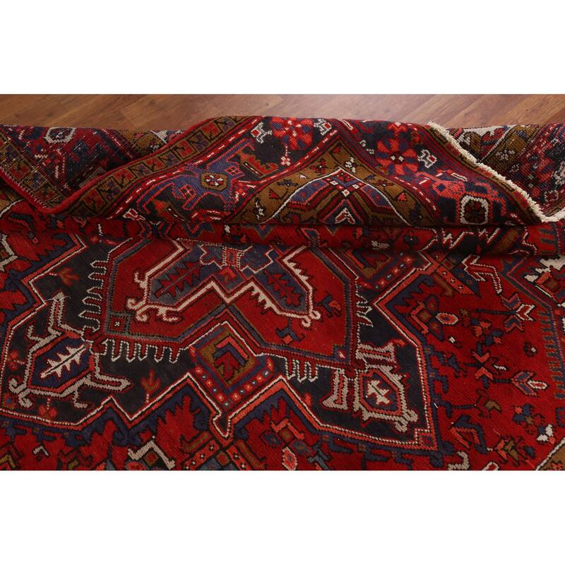Hand Knotted Oriental 100% Wool Carpet Traditional Medallion Red Heriz Area Rug - 9' 1'' X 7' 3''