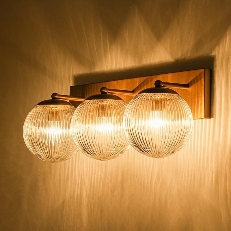 Glam 3-Light Dew-like Ribbed Glass Globe Vanity Light - 22.1 in