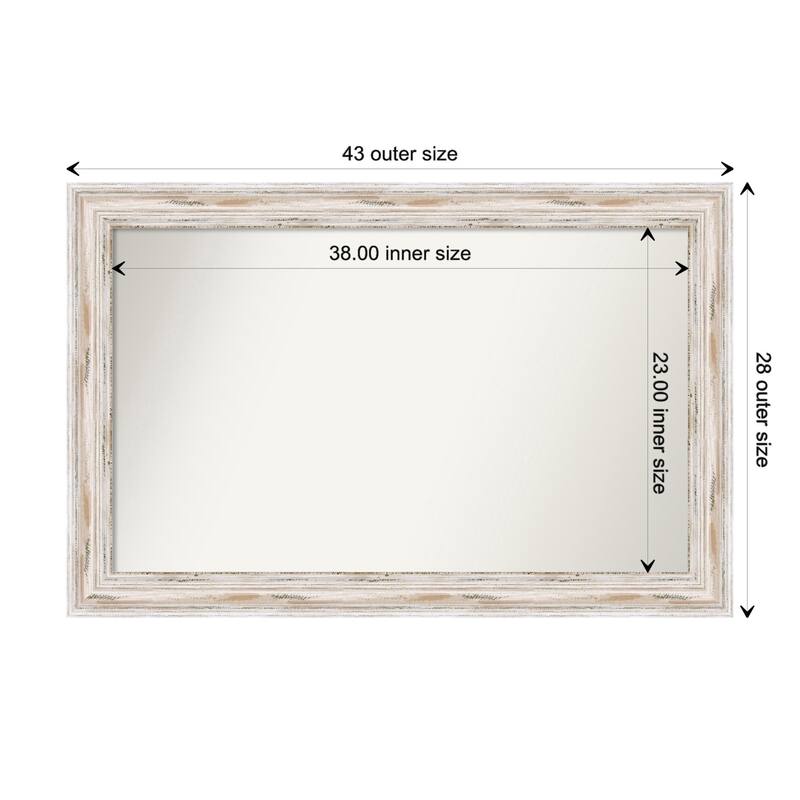 Alexandria White Wash Framed Non-Beveled Custom Wall Mirror, Bathroom Vanity Mirror - Outer Size: 43.25 x 28.25