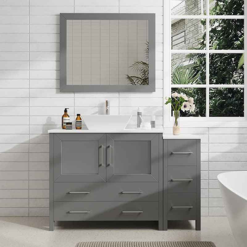 Vanity Art 48" Single Sink Bathroom Vanity Combo Set with Engineered Marble Top and Free Mirror - 48 x 18.5 x 36 Inches - Grey