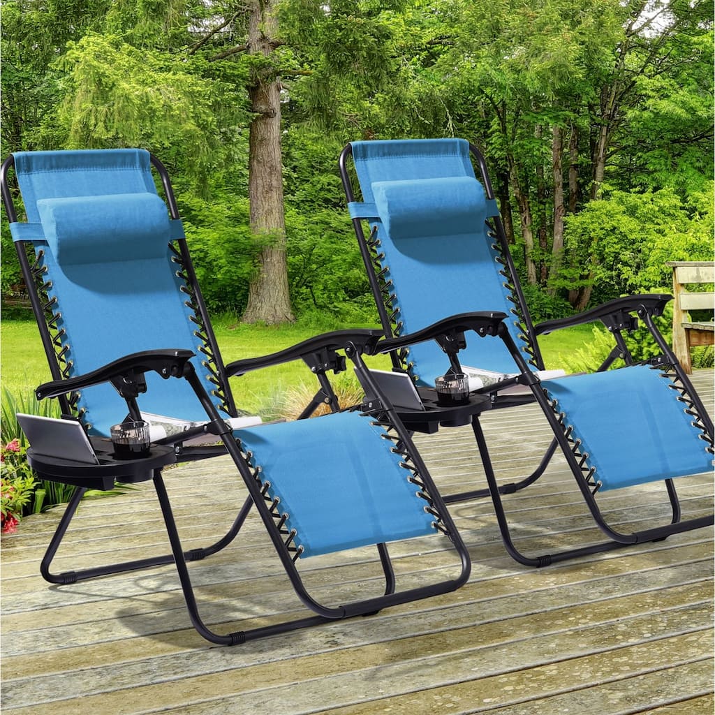 AOOLIMICS 2Pcs Folding Zero Gravity Chaise Lounge Chair With Side Tray