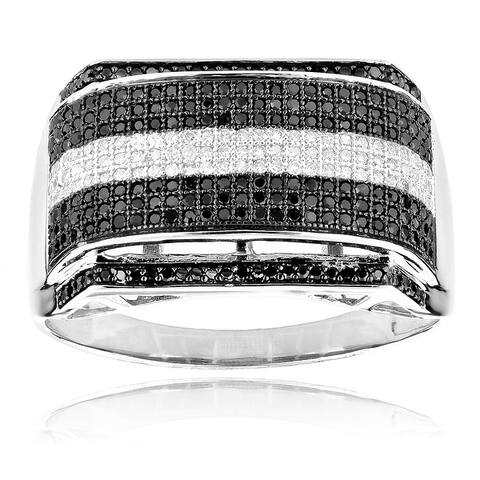 Luxurman 10k White Gold 4/5ct TDW Black and White Diamond Men's Ring (H-I, SI1-SI2)