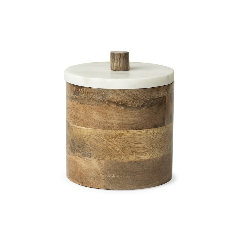 Brown Wooden Round Storage Box - 5.91" W x 5.91" D x 6.69" H