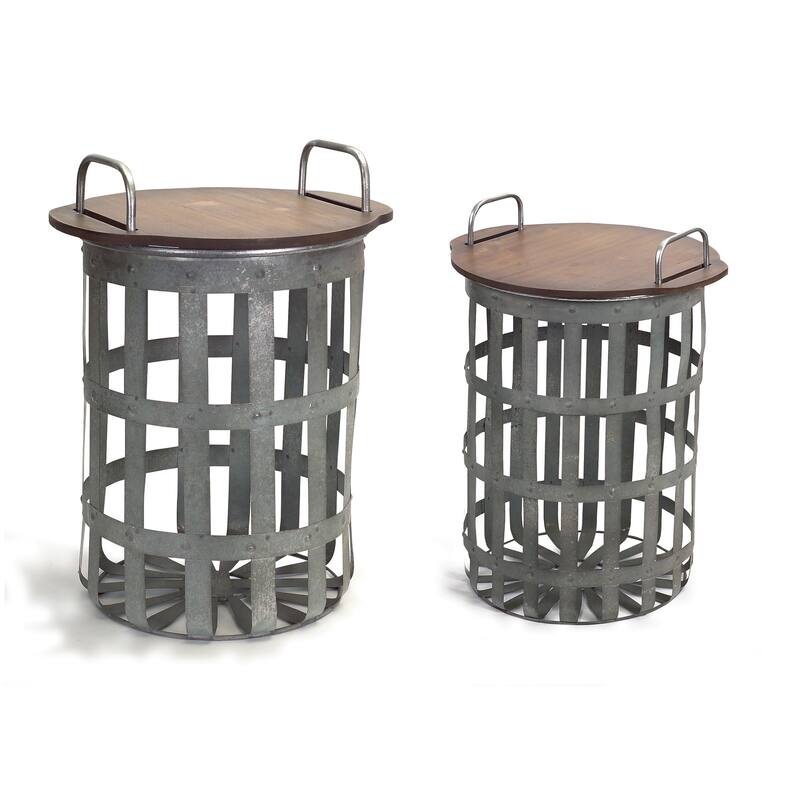 set of 2 rustic caged removable top with storage side tables 20.25"