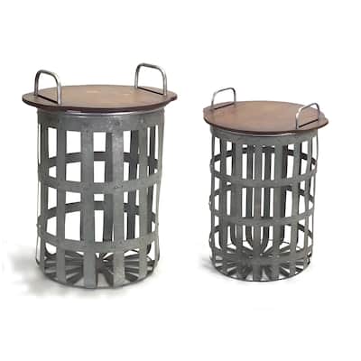 set of 2 rustic caged removable top with storage side tables 20.25"