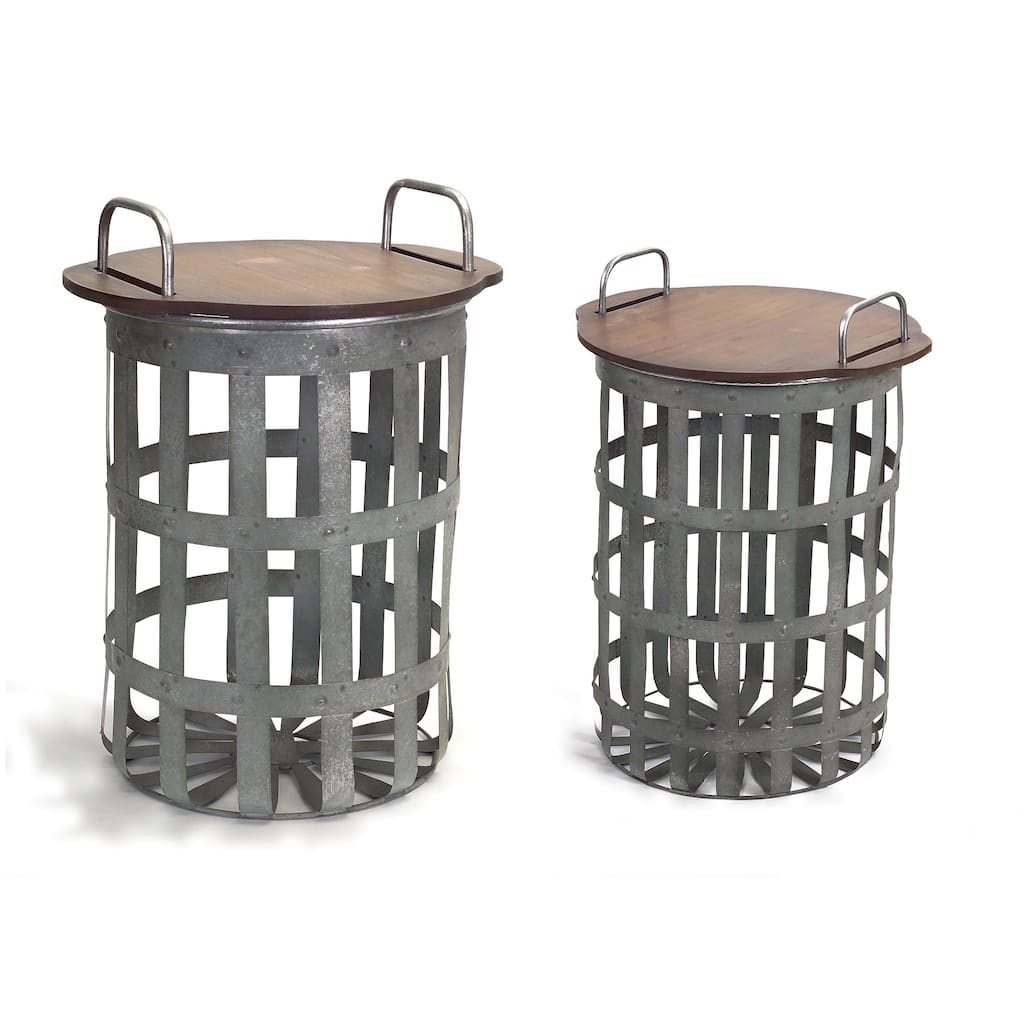 set of 2 rustic caged removable top with storage side tables 20.25"