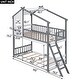 preview thumbnail 3 of 16, Wooden Bunk Bed with Ladder, Guardrail, Roof and Window, Twin Over Twin