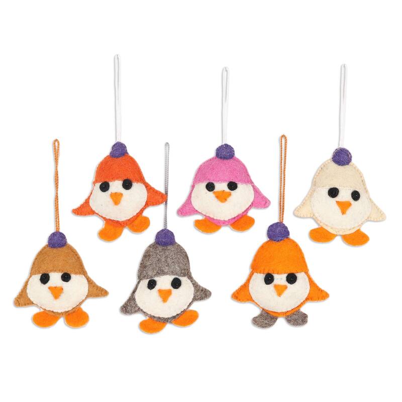 Novica Handmade Birds In Hats Wool Felt Ornaments (Set Of 6)