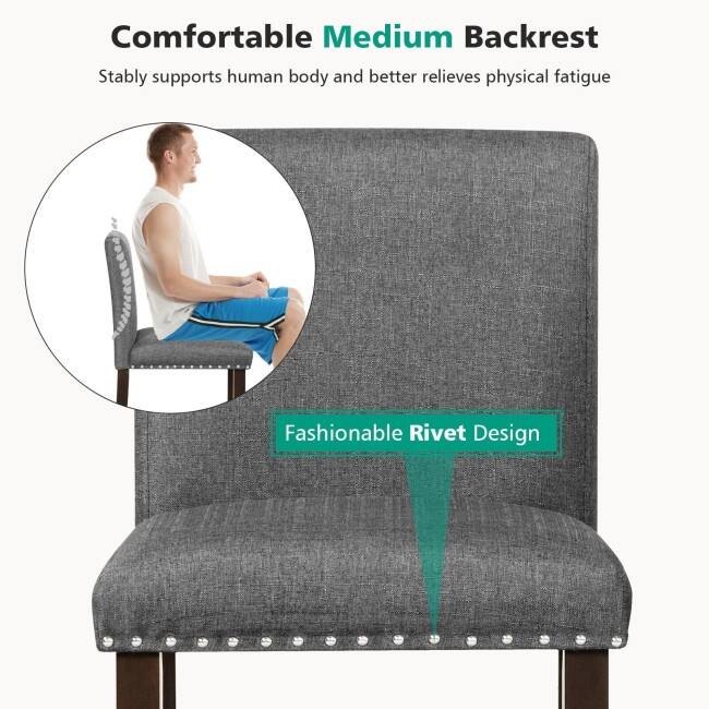 Set of 2 Bar Stools Linen Fabric Counter Height Chairs for Kitchen Island - 19" x 20" x 39" (L x W x H)