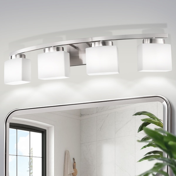 ꕥ SiReNe ꕥ YANSUN E26 4-Light Sleek Nickel Curved Vanity Light with Frosted
