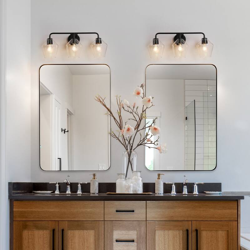 Modern Transitional Black Linear 3-Light Farmhouse Clear Glass Bathroom Lights - L24.4"*W10.4"* H7.1"