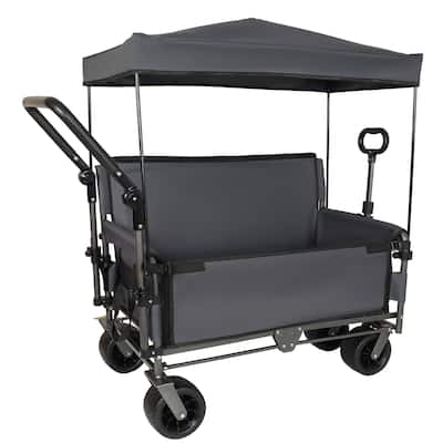 3-in-1 Folding Wagon Cart with Bench Seat & Canopy & Storage, 500lbs Heavy-Duty, 180L Capacity, All-Terrain Wagon