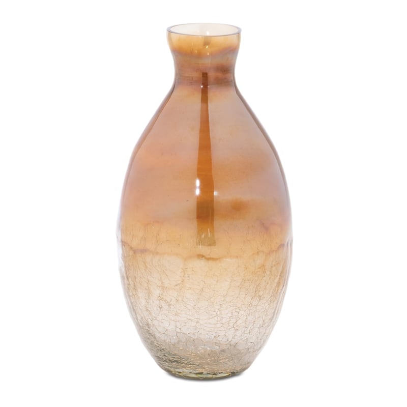 Crackled Glass Bottle Neck Vases - 7.75" - Brown - Set of 3
