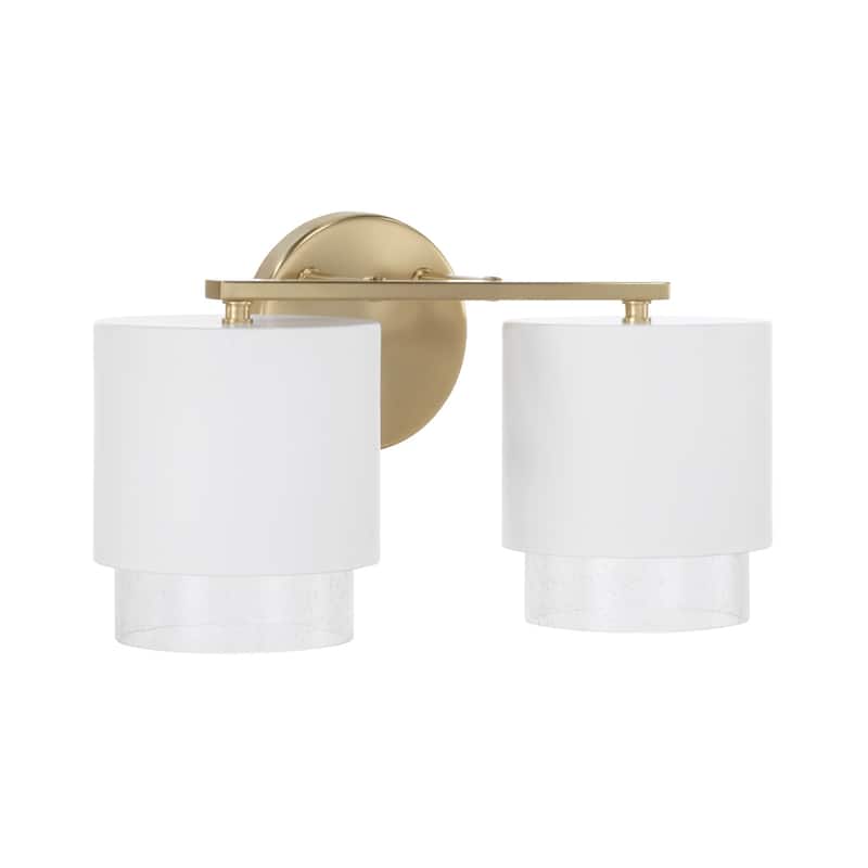 15"W x 8.25"H 2-Light Cylindrical Metal Vanity with Seeded Glass - N/A - Matte Brass and White