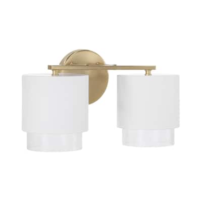 15"W x 8.25"H 2-Light Cylindrical Metal Vanity with Seeded Glass - N/A