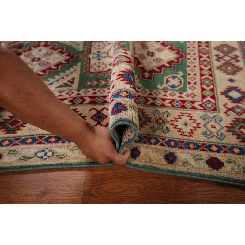 Kazak Oriental Accent Rug Handmade Green Wool Carpet - 3'3" x 4'8"