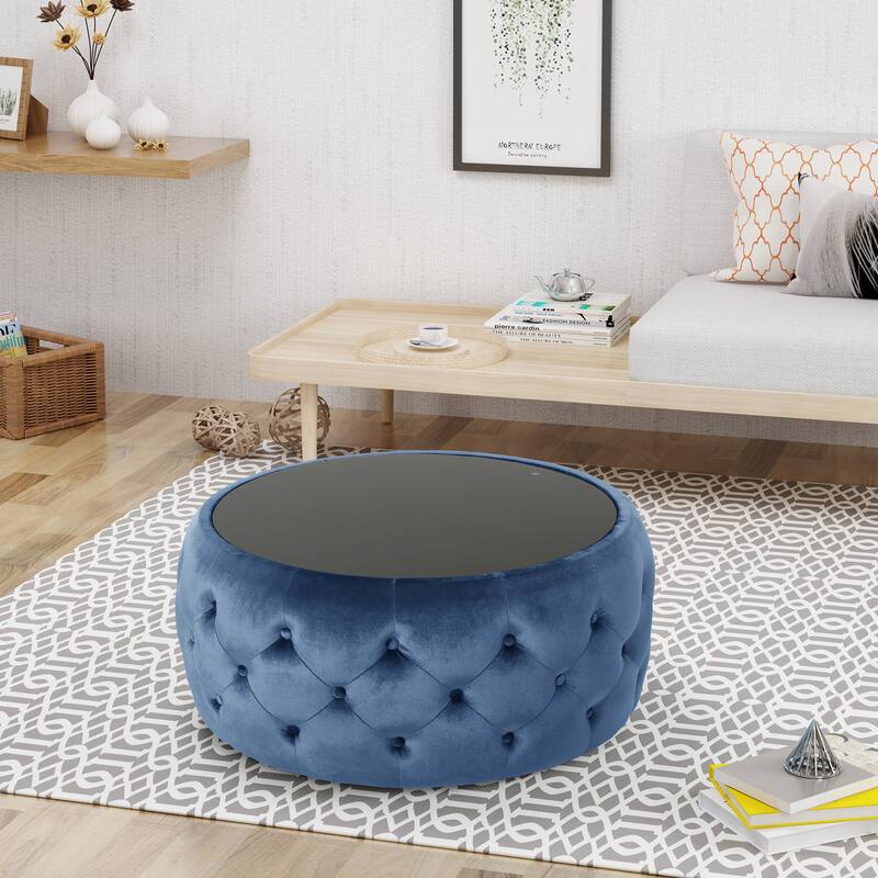 Minimalist Upholstered Ottoman - Sleek Design for Living Room/Bedroom - Dark Blue