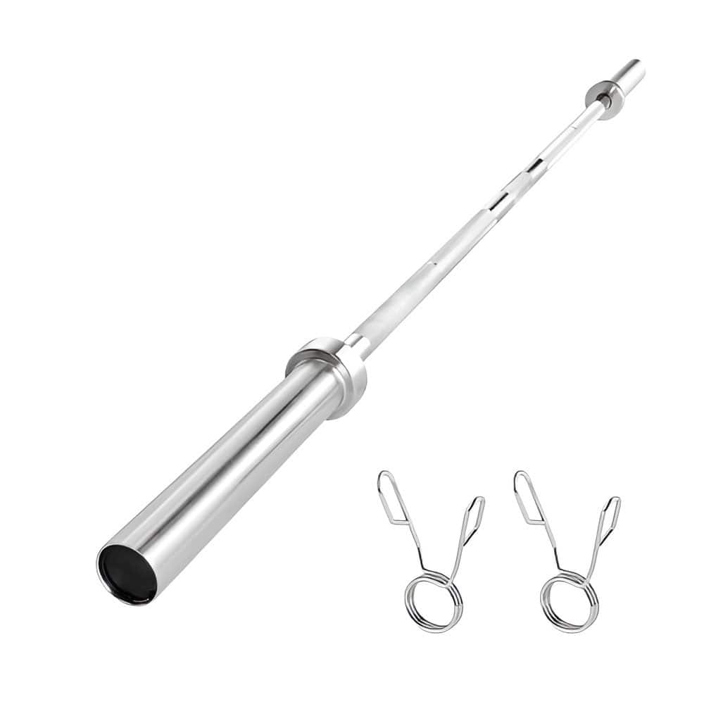 Silver Solid Steel Barbell with 500lbs Capacity and Rotating Sleeves and Knurled Grip