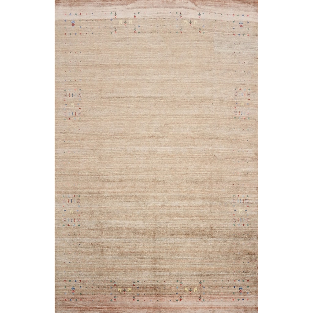 Hand Knotted Oriental Viscose Silk Carpet Tribal Animal Pictorial Brown Gabbeh Area Rug - 9' 11'' X 8' 4''