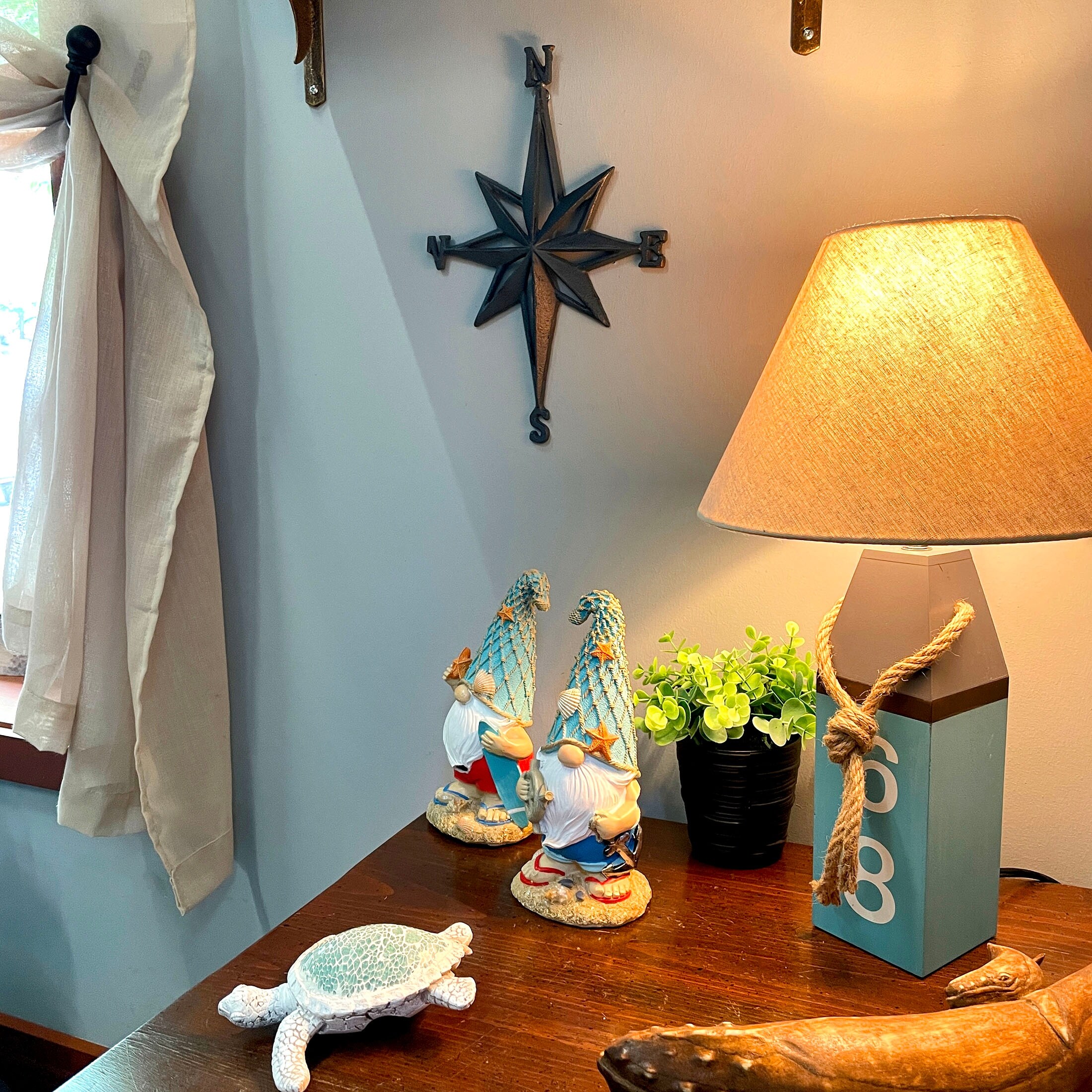 Coastal Blue Buoy Table Lamp Nautical Beach Decor With Shade