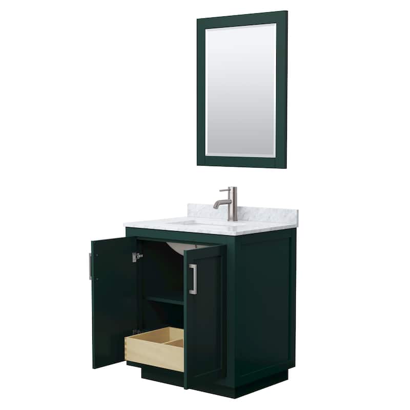 Miranda Single Vanity Set, White Carrara Marble Top, 24-Inch Mirror