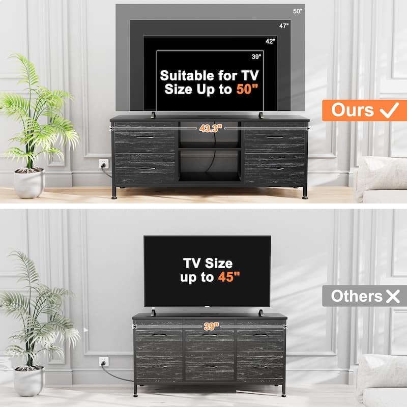 4 Drawer Dresser Fabric TV Stand Charging Station Chests of Drawers