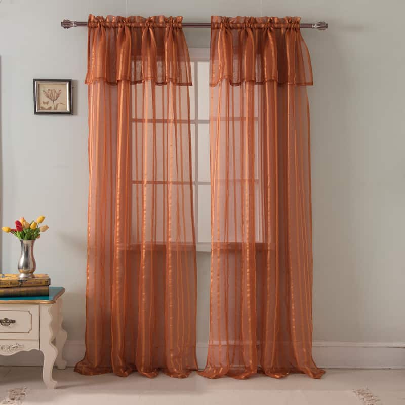 Gretchen Striped Sheer Window Curtain Rod Pocket 90 inch - 54 x 90 in.