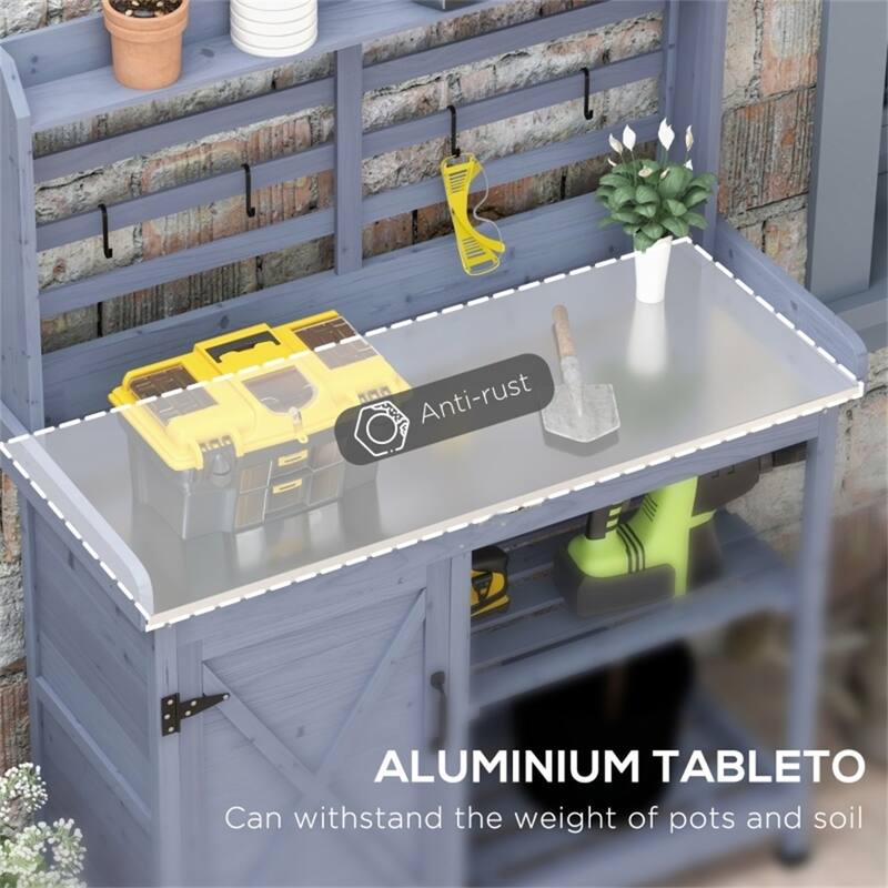 Wooden Garden Work Bench with Storage Shelves for Tools and Plants - 44" L × 18.5" W × 57.5" H