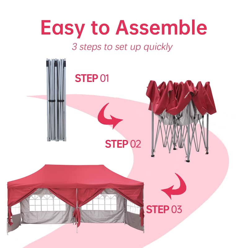 Ainfox 10x20Ft Pop up Canopy Tent Party Heavy Duty Instant Gazebo with 4 Removable Sidewalls