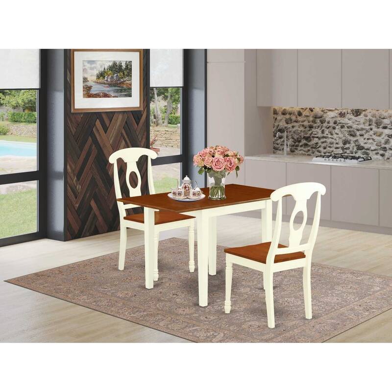 HomeStock 3-Pc Buttermilk and Cherry Finish Solid Wood Top Dining Table Set