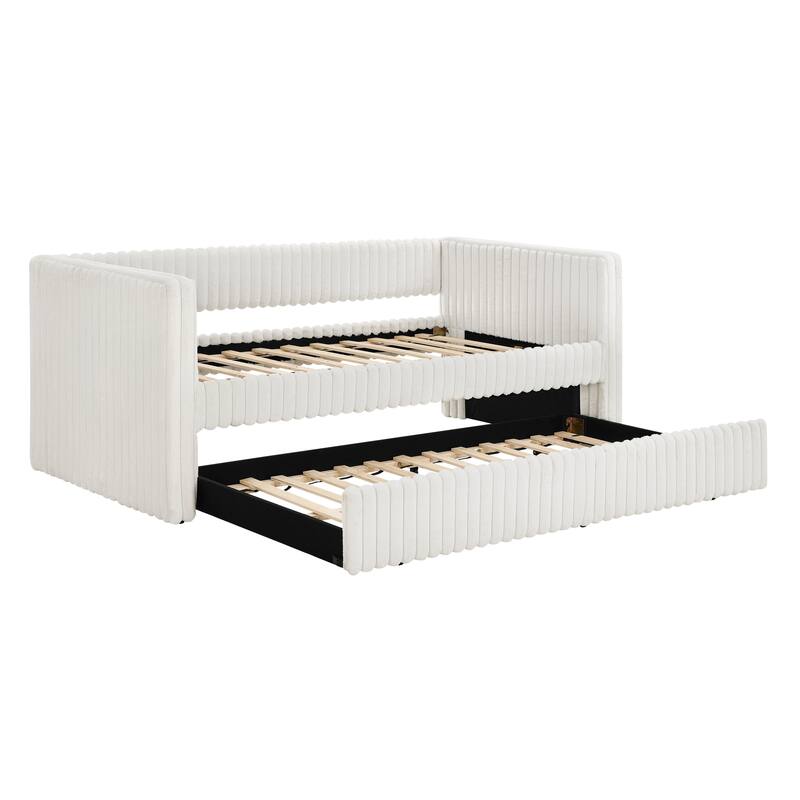Twin Size Upholstered Velvet Sofa Bed Extendable Daybed Frame with Trundle