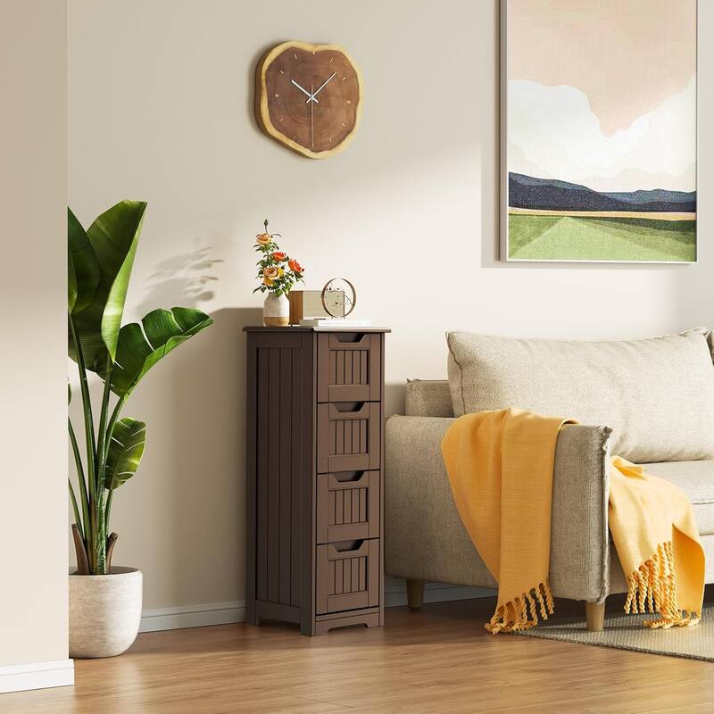 Bathroom freestanding floor standing storage cabinet with 4 drawers slim storage cabinet tall linen tower