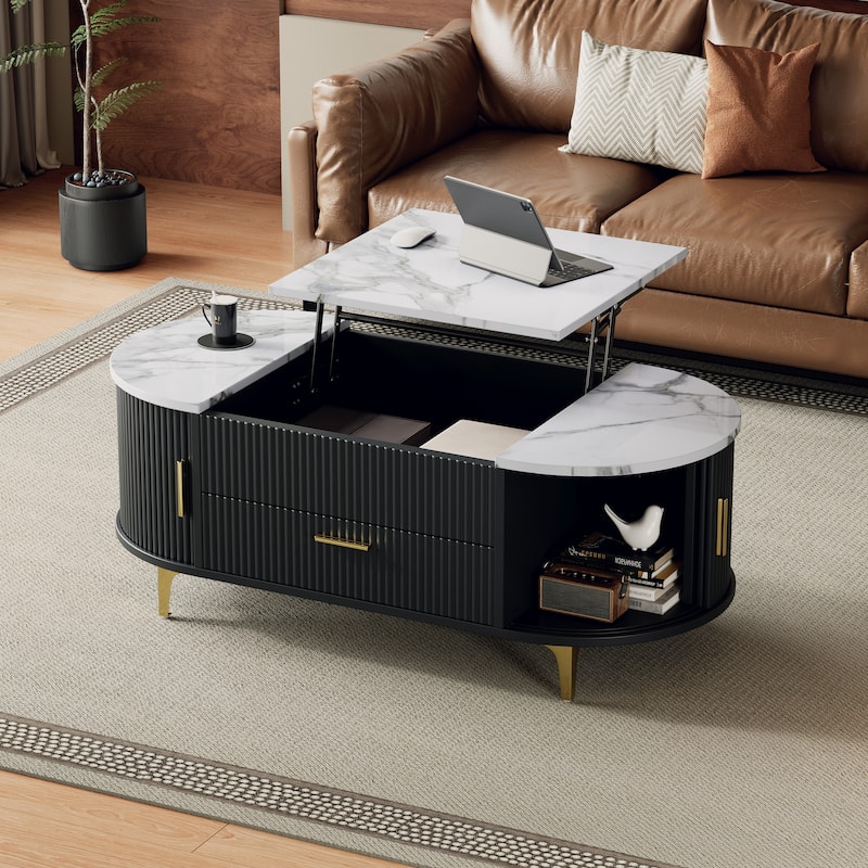 Scott Living - Nova Modern Lift-Top Coffee Table with Sliding Doors, Large Drawer, and Smart Storage Design