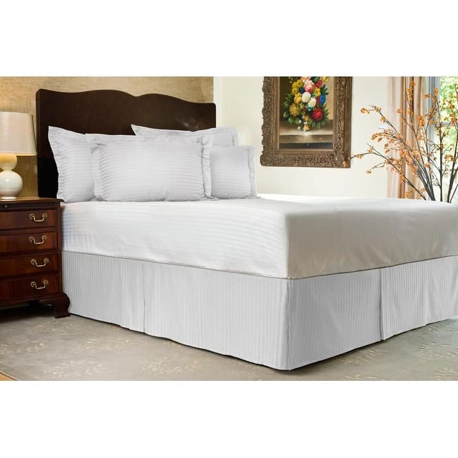 Tailored Bed Skirt, Pleated Sateen Striped Dust Ruffle with Split Corners