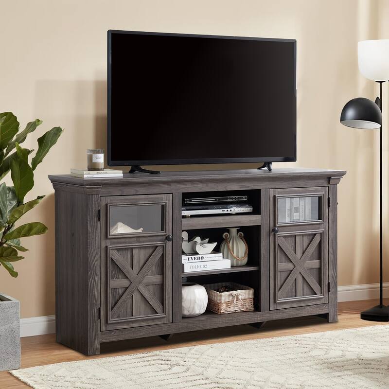 Vintage Farmhouse Style Wooden Storage Sideboard with Cable Management Holes - Grey