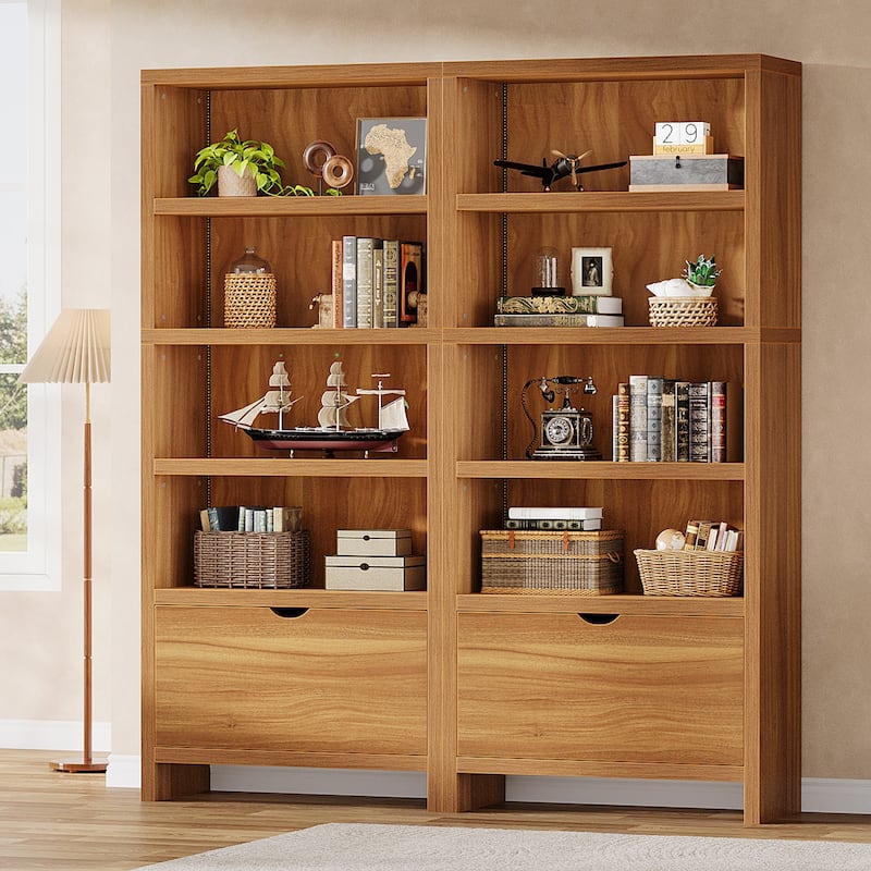 70.9" Tall Bookcase with File Drawer, 5-Tier Bookshelf with LED Lights