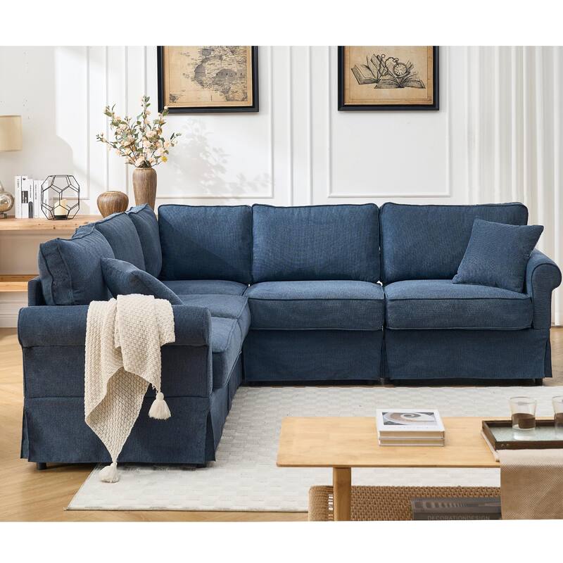 Modular Sectional Sofa, Convertible L-Shaped Upholstered Couch with Rolled Arms, Classic Reversible Corner Sofa for Living Room