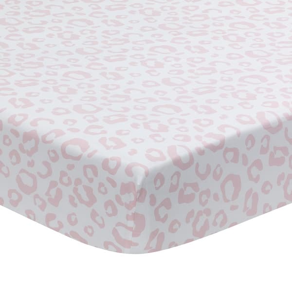slide 2 of 6, Lambs & Ivy Signature Pink/White Leopard Organic Cotton Fitted Crib Sheet