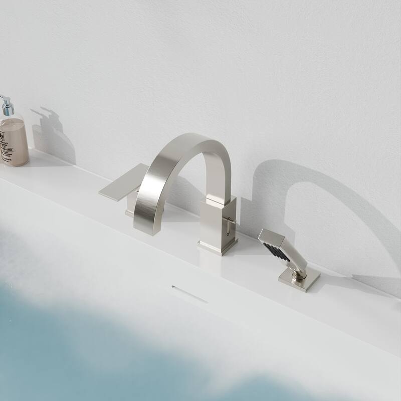Nite Series Single-Handle Deck-Mount Roman Tub Faucet with Handheld Sprayer in Brushed Nickel