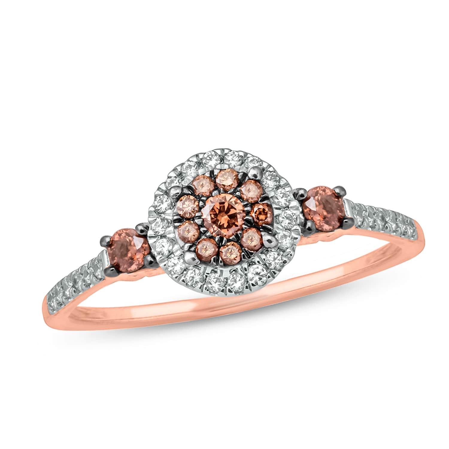 Cali Trove 10K Pink Gold 1//10ct Round Natural Champagne Diamond Stackable Anniversary Ring for Women